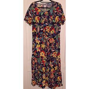 Vintage Anthony Richard's Vibrant Floral Maxi Tiered Dress Boho‎ Festival Party